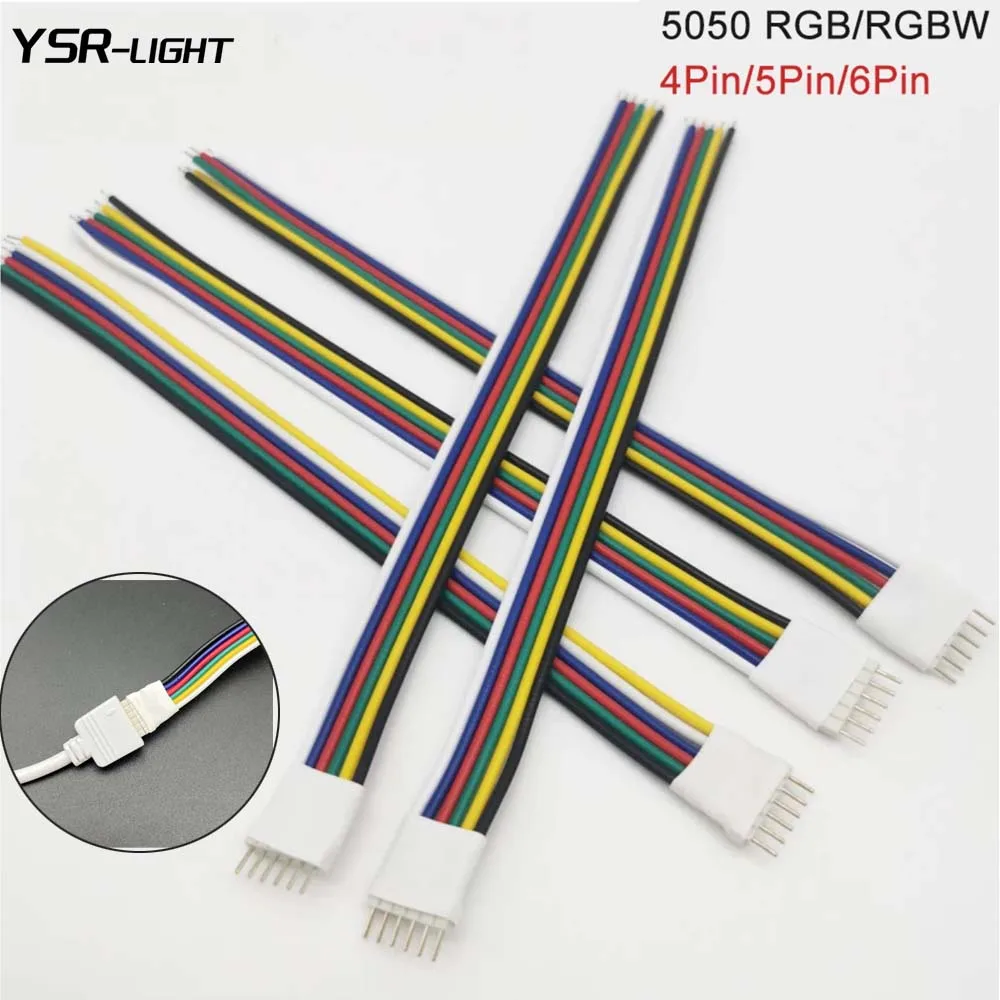 5pcs 4Pin 5Pin 6Pin Connector with Extension Wire Terminal Male Pin for SMD 5050 RGB RGBW RGBCW RGBCCT LED Strip Light Connector