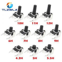 20Pcs 6x6 PCB Momentary Tactile Tact Push Button 4-Pin Self-reset Switch Right Angle With stent 6*6*4.3/4.5/5/6/7/7.5/8/9/10mm