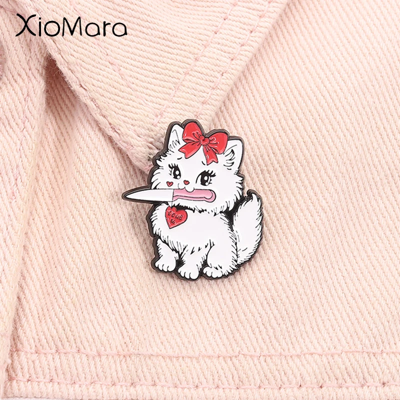 

Persian Cat With Knife Enamel Pin Cartoon Animal Metal Brooch Lapel Backpack Badge Fashion Jewelry Accessories Gift for Friends