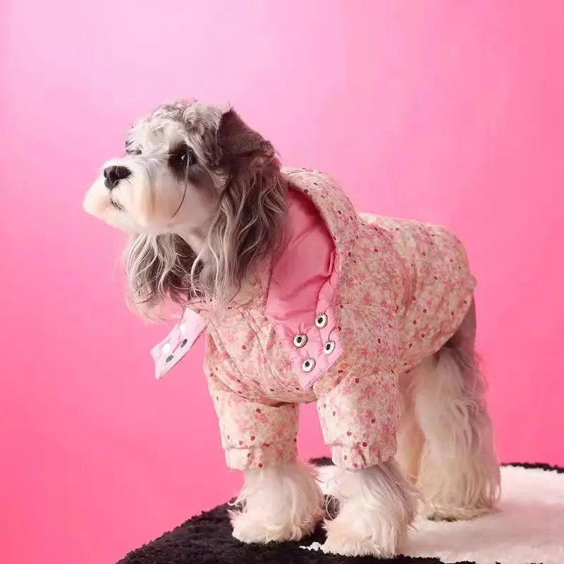 Pet Floral Pink Dog Parkas Autumn Winter Schnauzer Teddy Dog Cat Warm Floral Thick Cotton Clothing Puppy Clothes for Small Dogs