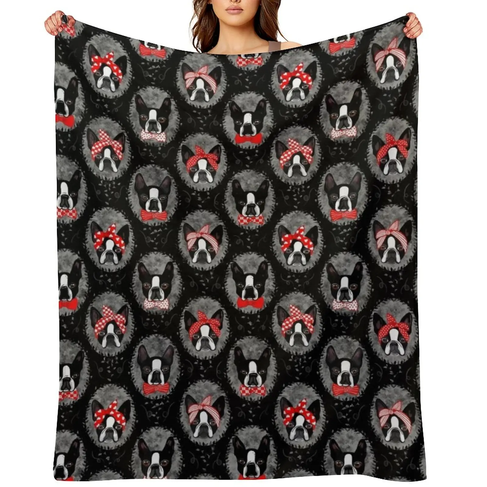 Fancy Rockabilly Boston Terriers Throw Blanket Summer Fashion Sofas for sofa Luxury Designer Thermal Soft Blankets