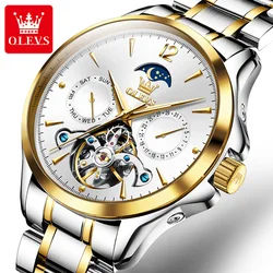 OLEVS – montre-bracelet étanche pour hommes, automatique, mécanique, de luxe, squelette, Tourbillon