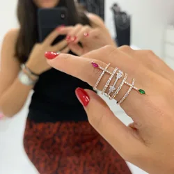 US Size 6 7 8 Rose Gold Color Green Red Cz Double Wrap Thin Cz Eternity Band Spike Arrow Stunning Women Finger Ring
