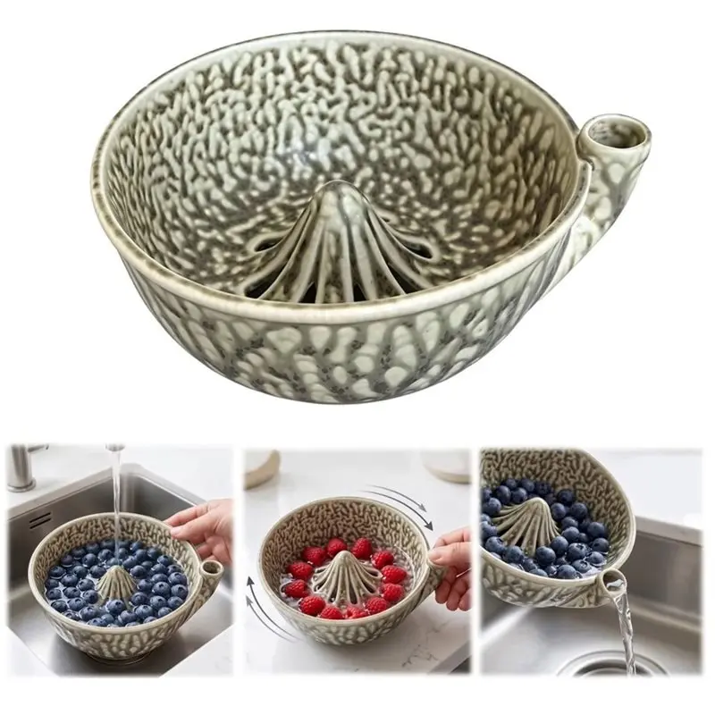 ABKY- Berry Rinse Bowl For Cleaning Berries Vegetables 360 Degree Rotating Swirl Bowl