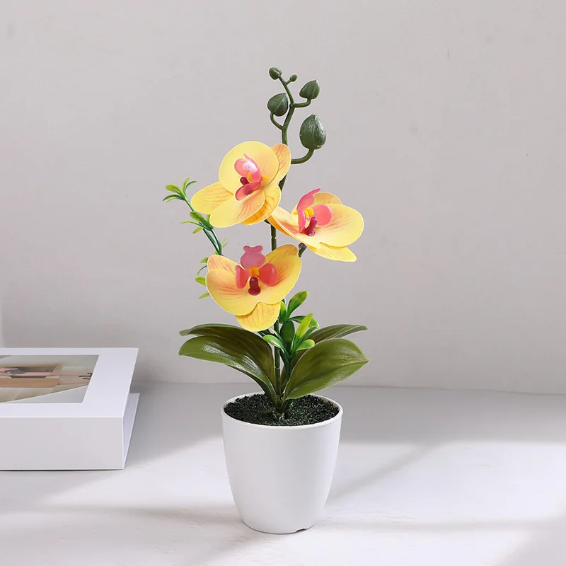 

Butterfly Orchid Bonsai Potted Fake Plants for Home Garden Room Decoration Office Table Artificial Silk Flower Ornaments