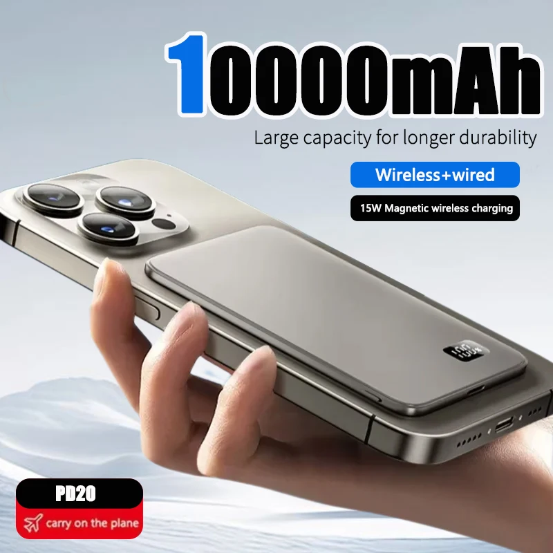 

10000mAh Ultra-Thin Magnetic Wireless Power Bank PD25W Fast Charging Portable External Battery For Apple iWatch iPhone Samsung X