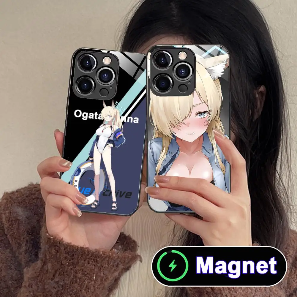 

Blue Archive Ogata Kanna Phone Case for iPhone 17 16 15 14 13 12 11 Air Pro Max Plus Mini Glass Magnet Cover