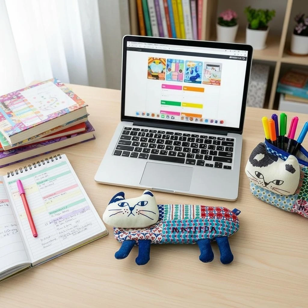 A Cat-Shaped Quilted Storage Bag with a Metal Zipper Closure - a Cute Fabric Pouch Featuring a Cat Face,Suitable for Organizing