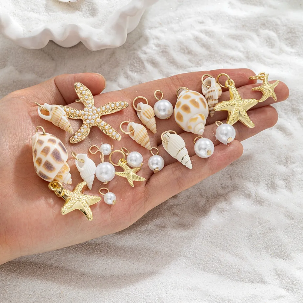 Multi-piece Set Versatile Classic Starfish Shell Imitation Pearl DIY Charms Necklace for Women Hand‑craft Making Jewelry Sets