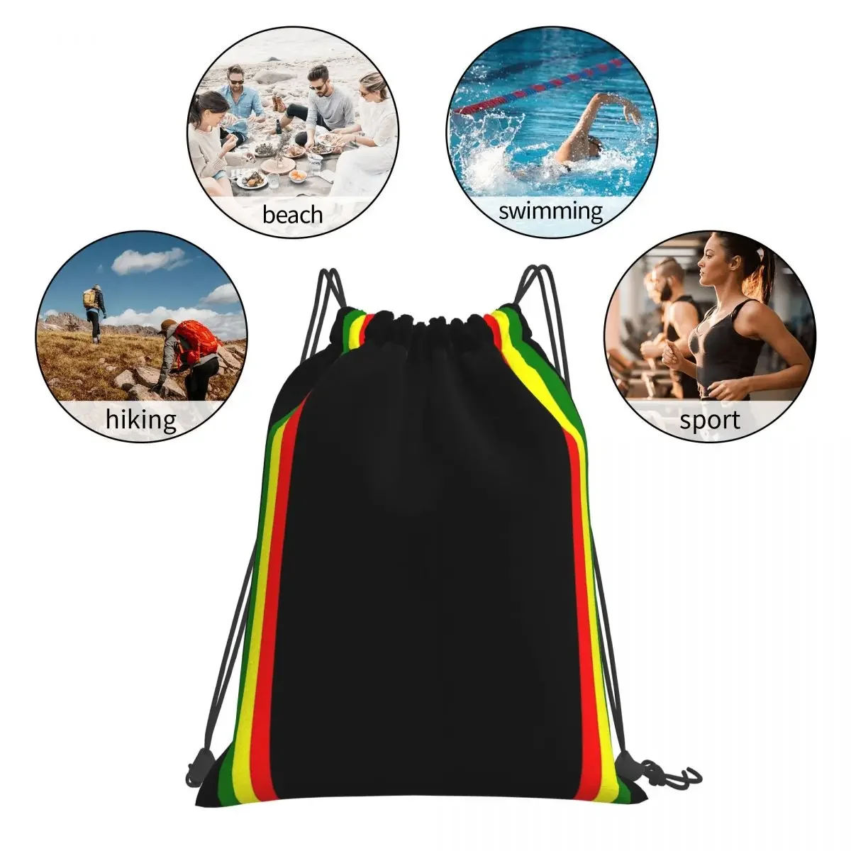 Rasta Stripe Rasta Color Pattern Backpack Portable Drawstring Bags Drawstring Bundle Pocket Sundries Bag BookBag For Man Woman