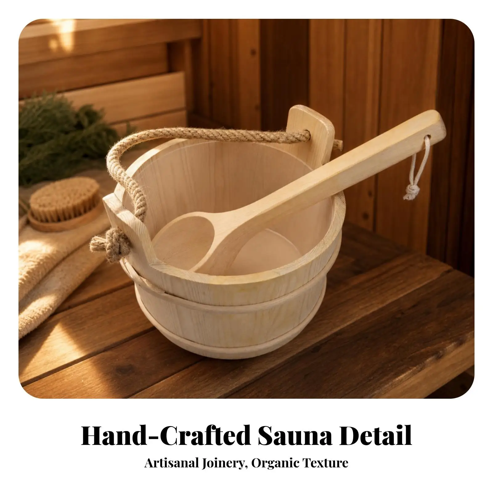 Traditional Steam Bath Bucket and Ladle | fir Wood, Compact 4L Capacity, Sauna Bucket with Ladle, for Steam Room