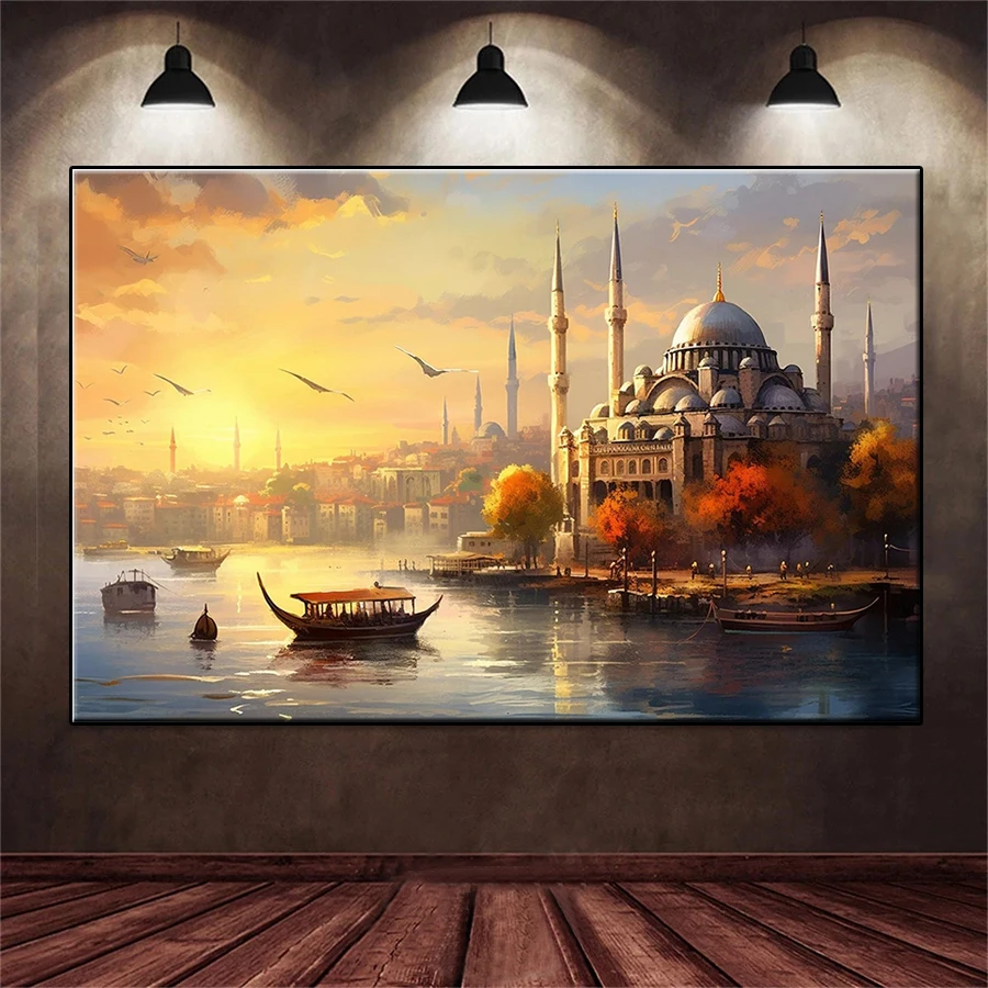 

Набор алмазной живописи, новый туманный Стамбул, Турция, пейзаж, мечеть, восход солнца, искусство, 5d алмазная вышивка, полная дрель, мозаичное украшение