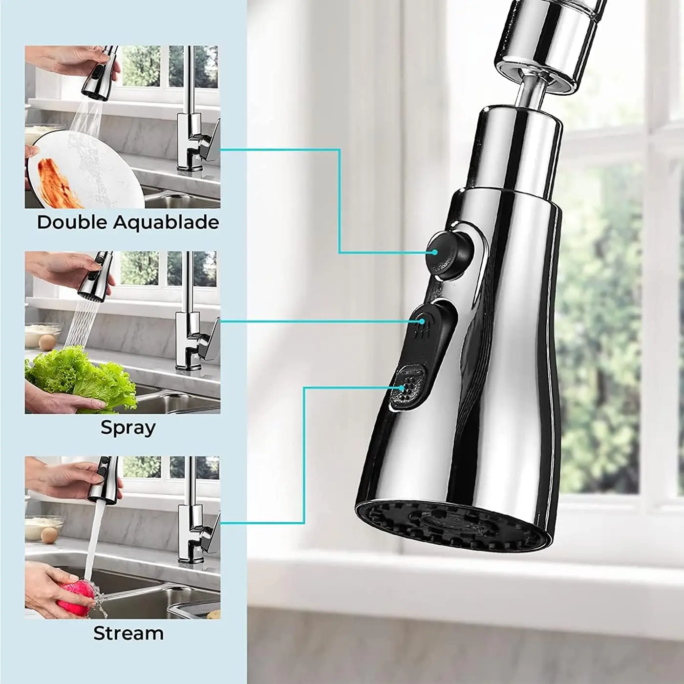 Universal 360° Rotate Kitchen Faucet Extender 3 Functions Aerator Plastic Splash Filter Kitchen Washbasin Faucet Bubbler Nozzle