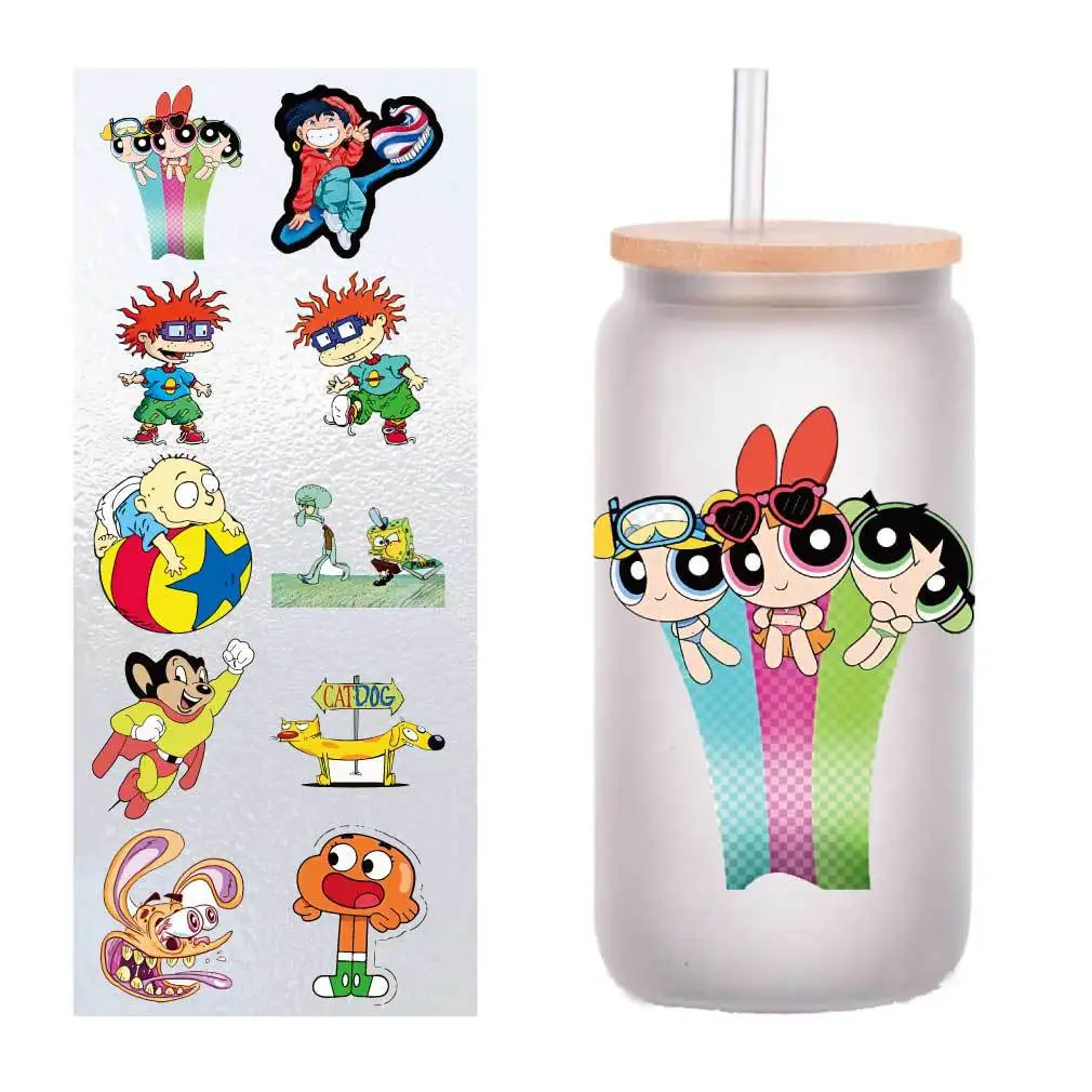 

10 pieces/pack cute little animals, cats and dogs UV transfer stickers Crystal label DIY Cup stickers customized four inches.