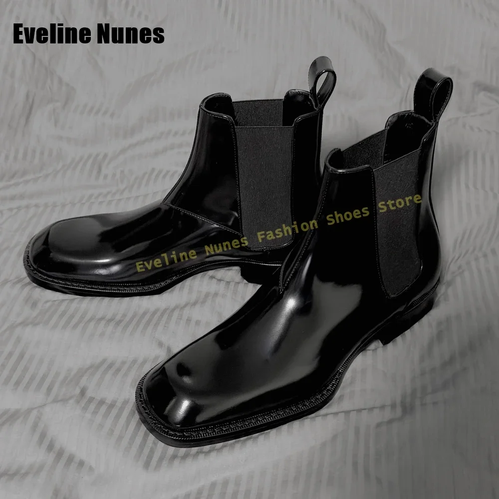 

Square Toe Retro Chelsea Boots Black Patent Leather Patchwork Pull On Men's Punk Cool Dark Ankle Boot 2025 New Style Casual Shoe