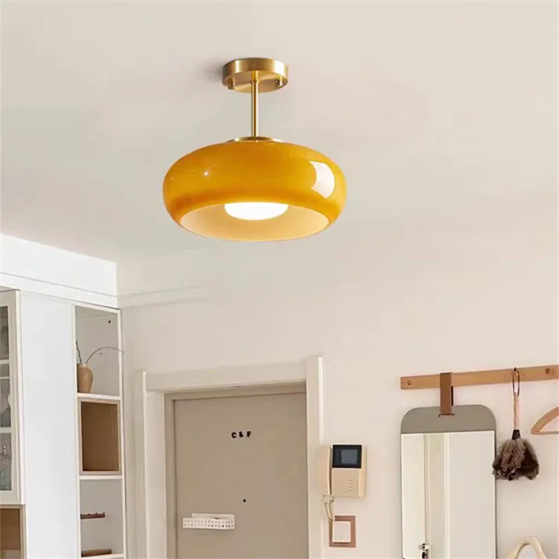 Bauhaus orange Glass ceiling chandelier mid century Brass lamp hanging  Living room Bedroom lamp  French Corridor Balcony Light