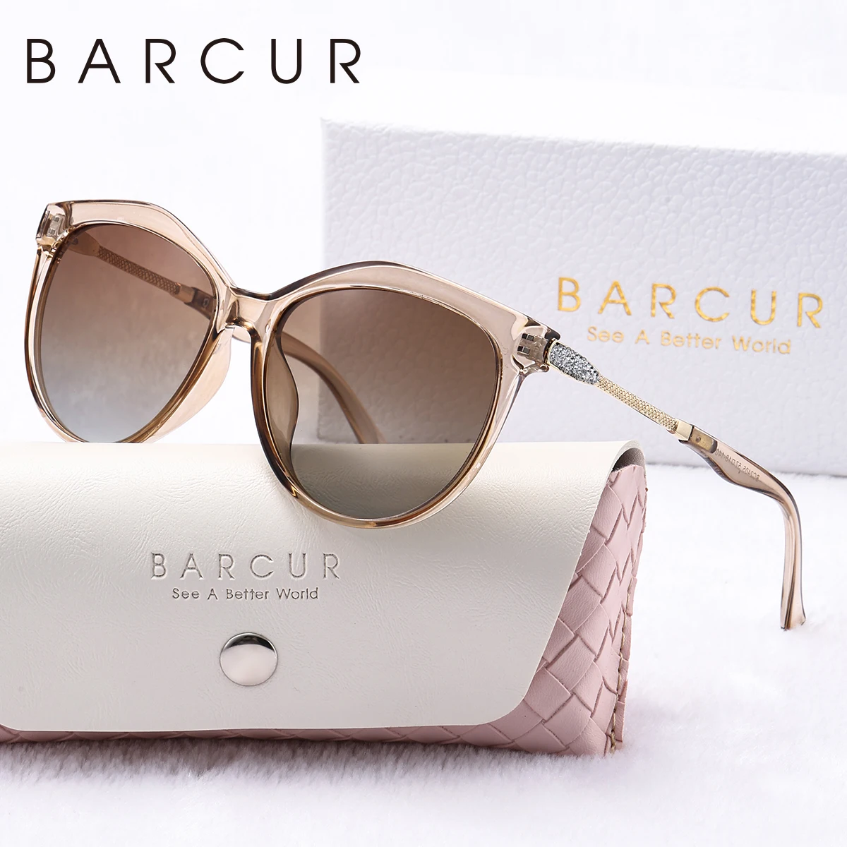BARCUR Runde polarisierte Sonnenbrille, modisch, ultraleicht, Katzenauge, PC-Rahmen, mehrere Farben, wählen Sie Damen-Sonnenbrillen, Geschenkbox-Paket – Detail 6