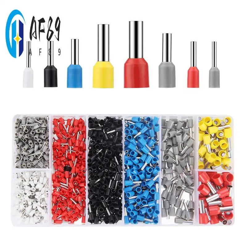 

AF89-Wire Ferrules Connector Terminals Kit 1200PCS Assortment Ferrule Wire Connector Kit Insulated Cord Pin End