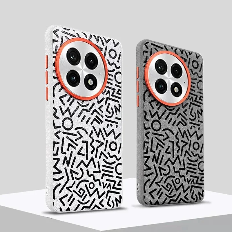 

Graffiti Painted Plain Leather Phone Case for Oneplus 13 13T 13R 1+Ace 5 Pro Metal Lens Large Hole+Independent Button Hard Cover