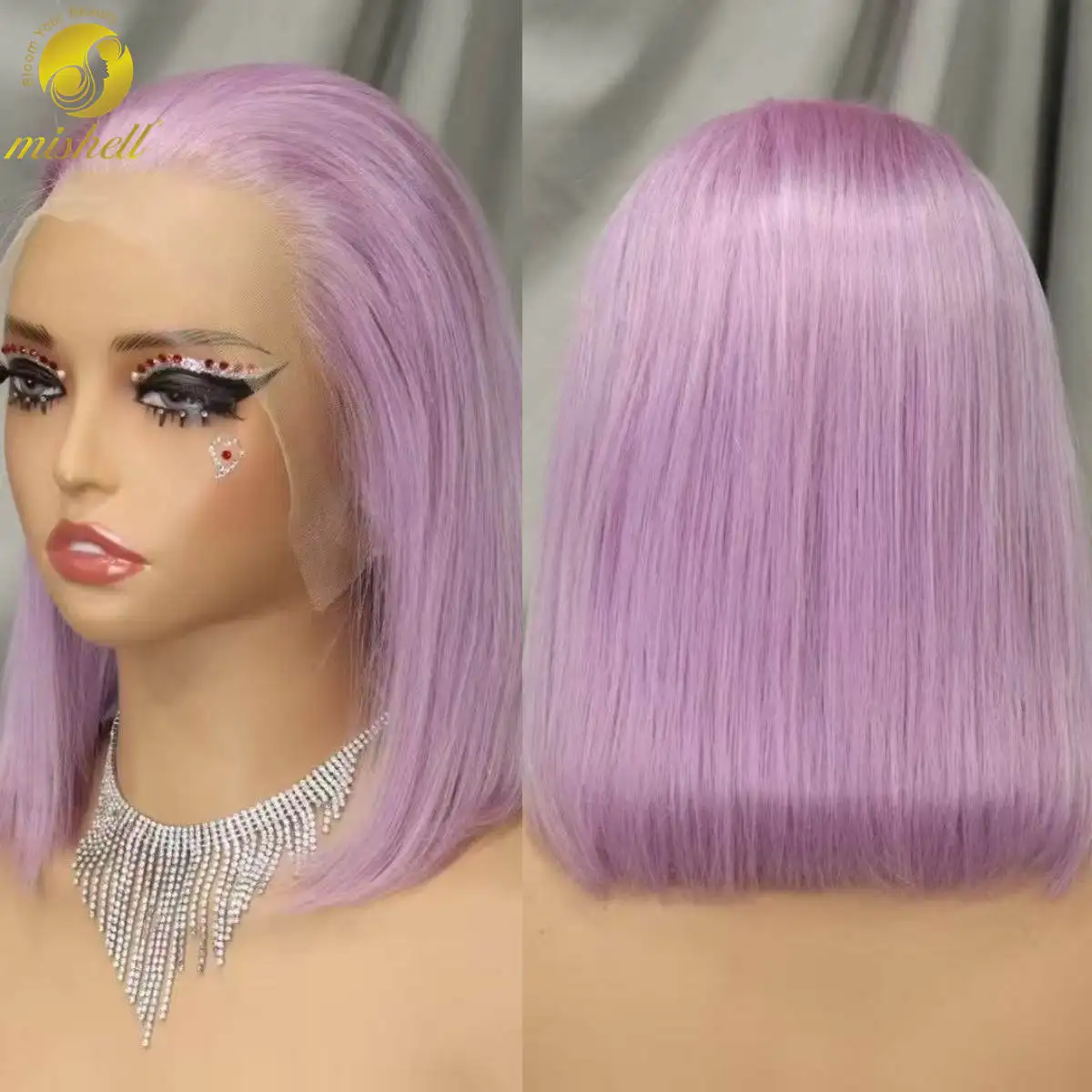 

Straight Purple Bob Wig Human Hair Wigs 250% 13x4 Transparent Lace Frontal Double Drawn Bone Straight Colored Bob Wigs for Women