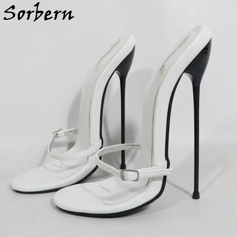 Sorbern White Metal High Heel 18Cm Stilettos Slippers One-Strap Summer Shoes Slides Custom Colors Sexy Sandals