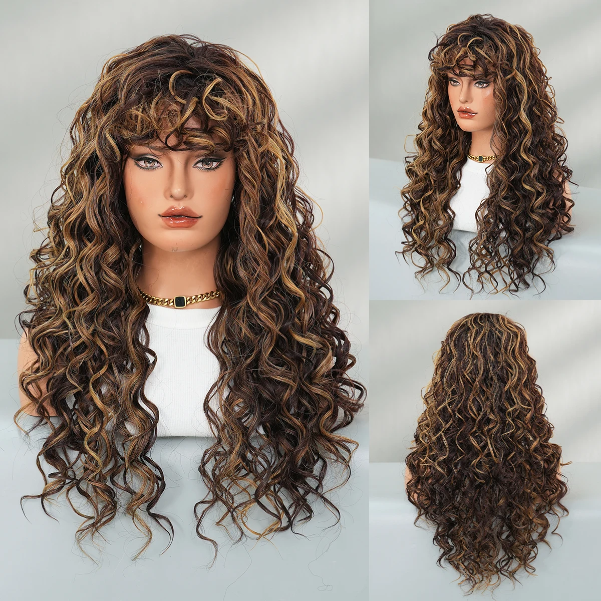 PARK YUN 24 Inch Striking Black Afro Kinetic Wigs, Long Loose Wave Shaped Forehead Included Hairstyle Accessories For Daily