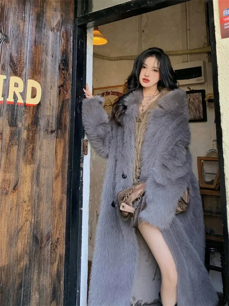 Luxury Long Faux Fur Coat Women Warm Fluffy Fur Jacket Long Sleeve Design Chic Jackets Women's Clothing High Quality Outerwear