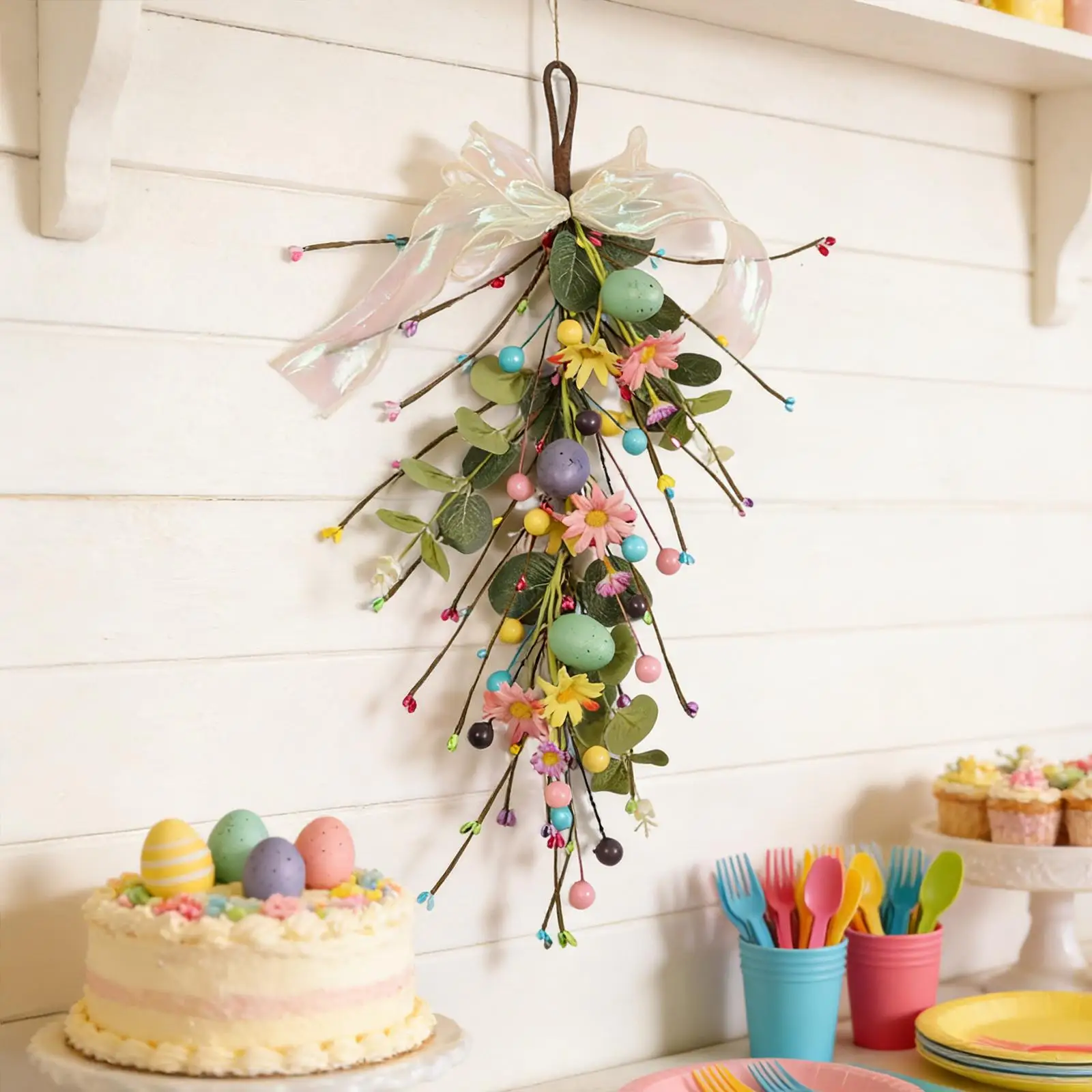 Rustic Greenery Artificial Easter Garland Floral Door Swag Wreath Hanging Decorations for Holiday Parties