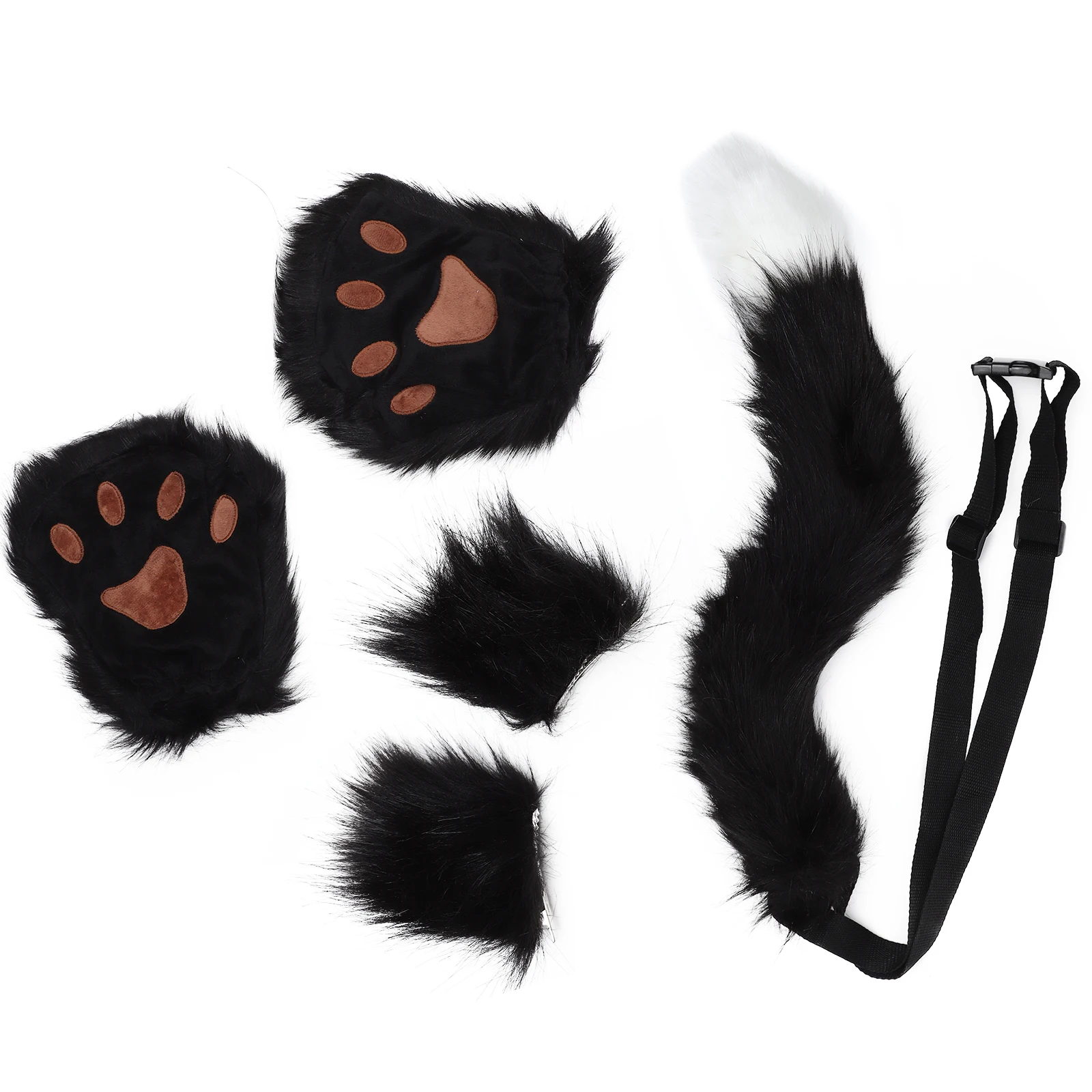 

Gray Costume Halloween Party Accessories Animal Ears Hairpin Tail Prop Cosplay Gloves for Costume Role Play