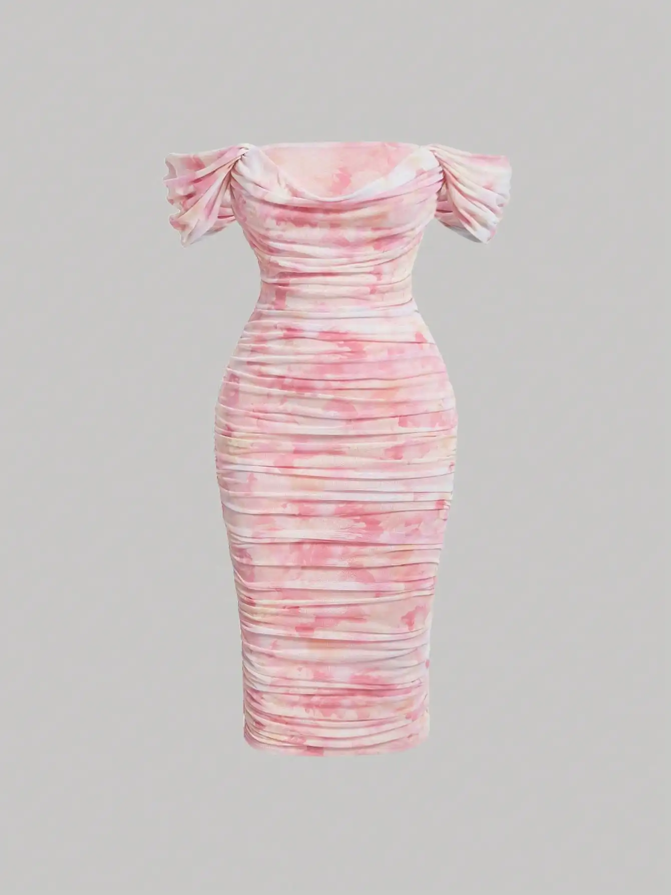 

Розовое миди-платье с эффектом омбре и драпировкой на одно плечо для вечерних мероприятий