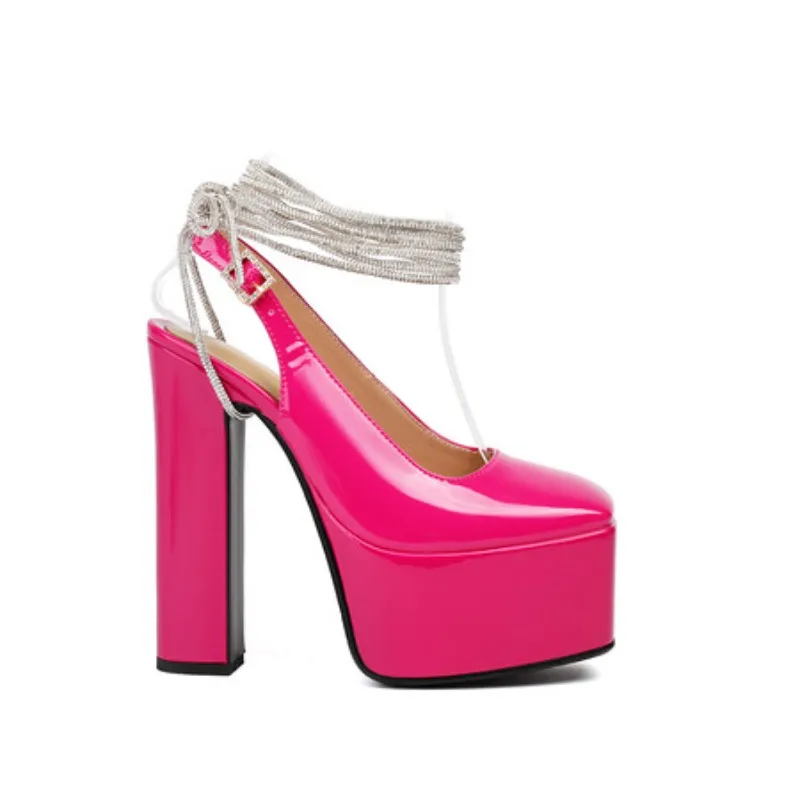 

Sexy Super High-Heeled Women Slingbacks Pumps Thick Platforms Gold Patent Leather Yellow Shoes Woman Party Wedding Prom