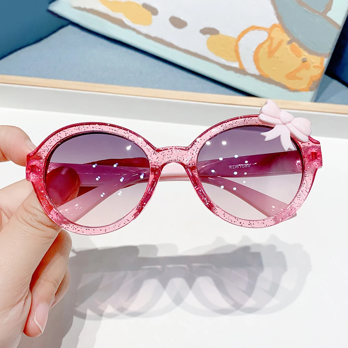 2025 Outdoor-Sonnenschutz-Sonnenbrille, neue Schleife, Bonbonfarbe, niedliches Baby, trendige Mode, runder Rahmen