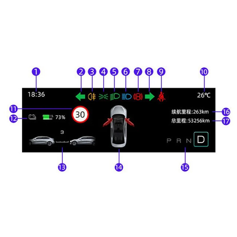 5.16 Inches HUD Head Up Display IPS Screen Turn Signal Charging Display For Tesla Model 3 Model Y LCD Speed Display