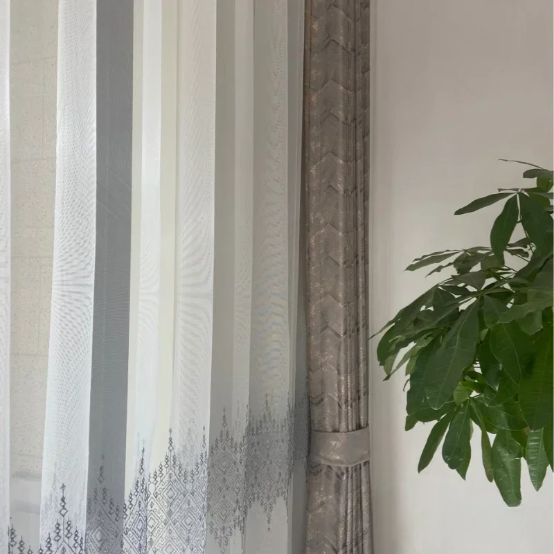 

Gold Jacquard Style Mechanism Curtain Customize New Light Luxury Fashion High-end Curtains for Living Dining Room Bedroom Tulle