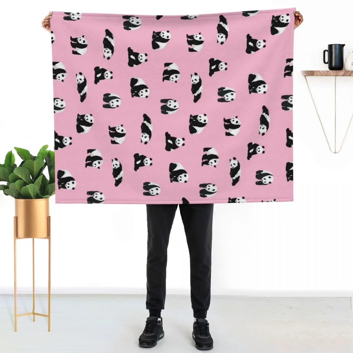 

Pandas on Pink Throw Blanket Multi Use Warm Blanket for Living Room Bedroom