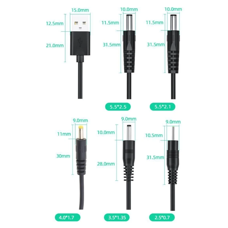 USB Charging Cord USB-A Male to 3.5mm x 1.35mm 5V Adapter for LED Strip Lights Flashlig Radiators Fans Watches Dropship