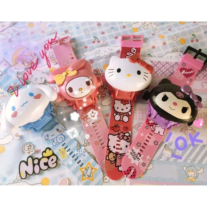 Kawaii ثلاثية الأبعاد الإسقاط ساعة رقمية Kawaii مرحبا كيتي كورومي سينامورول أنيمي عمل الشكل لعبة ساعة الوجه ألعاب أطفال شعبية