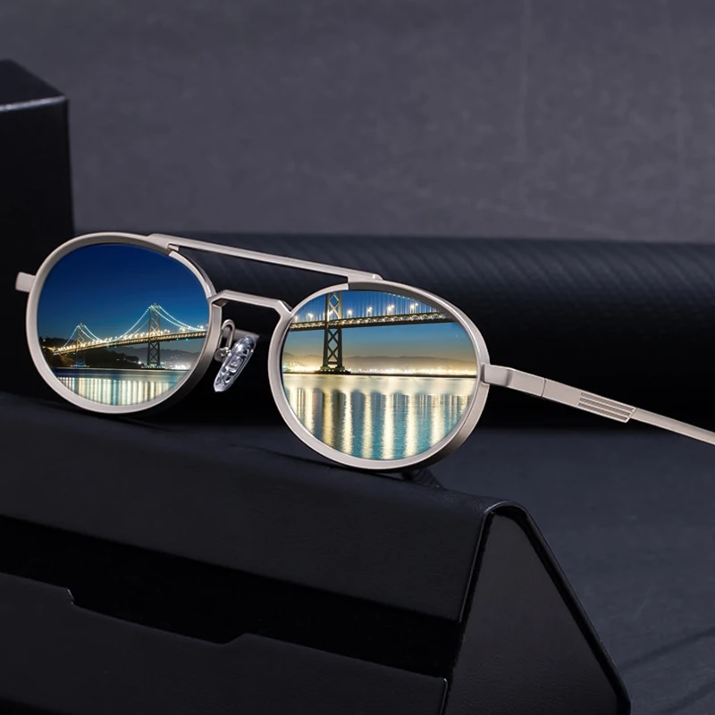

Small Oval Metal Frame Steampunk Sunglasses for Women Luxury Vintage Double Beam Shades Classic Round Punk UV400 Eyewear