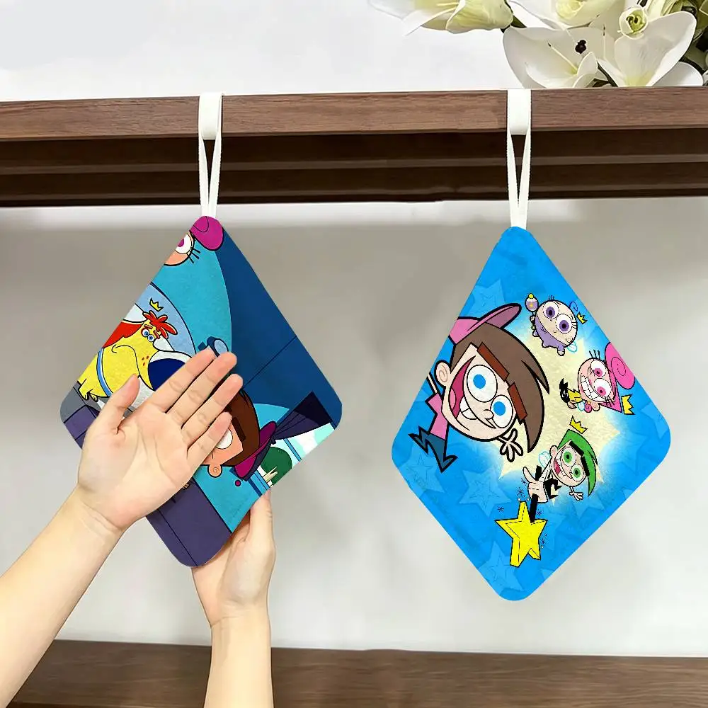 Cartoon The Fairly OddParents Polyester Cotton Hand Wiping Towel, Hanging Towel, Quick Dry for Kitchen Bathroom Daily Supplies