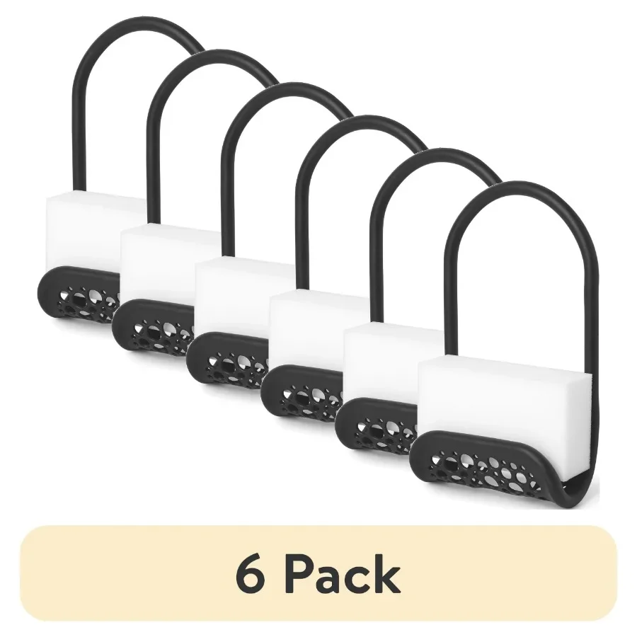 (6 عبوات) علبة حوض مرنة سوداء - حامل صابون وأطباق بلاستيكية وحامل إسفنجي، منظم قابل للتعديل لزاوية حوض المطبخ.