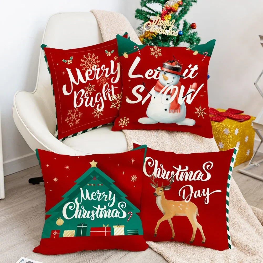 Home Christmas Cushion Cover Pillowcase Christmas Pillowcase Sofa Decorations Happy New Year Pillowcase funda de almohada