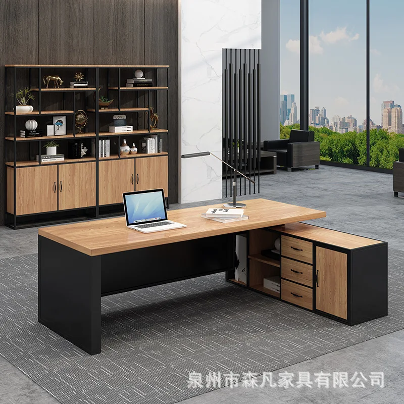 LOFT solid wood desk with drawers, simple and modern boss manager desk single desktop computer desk and chairs