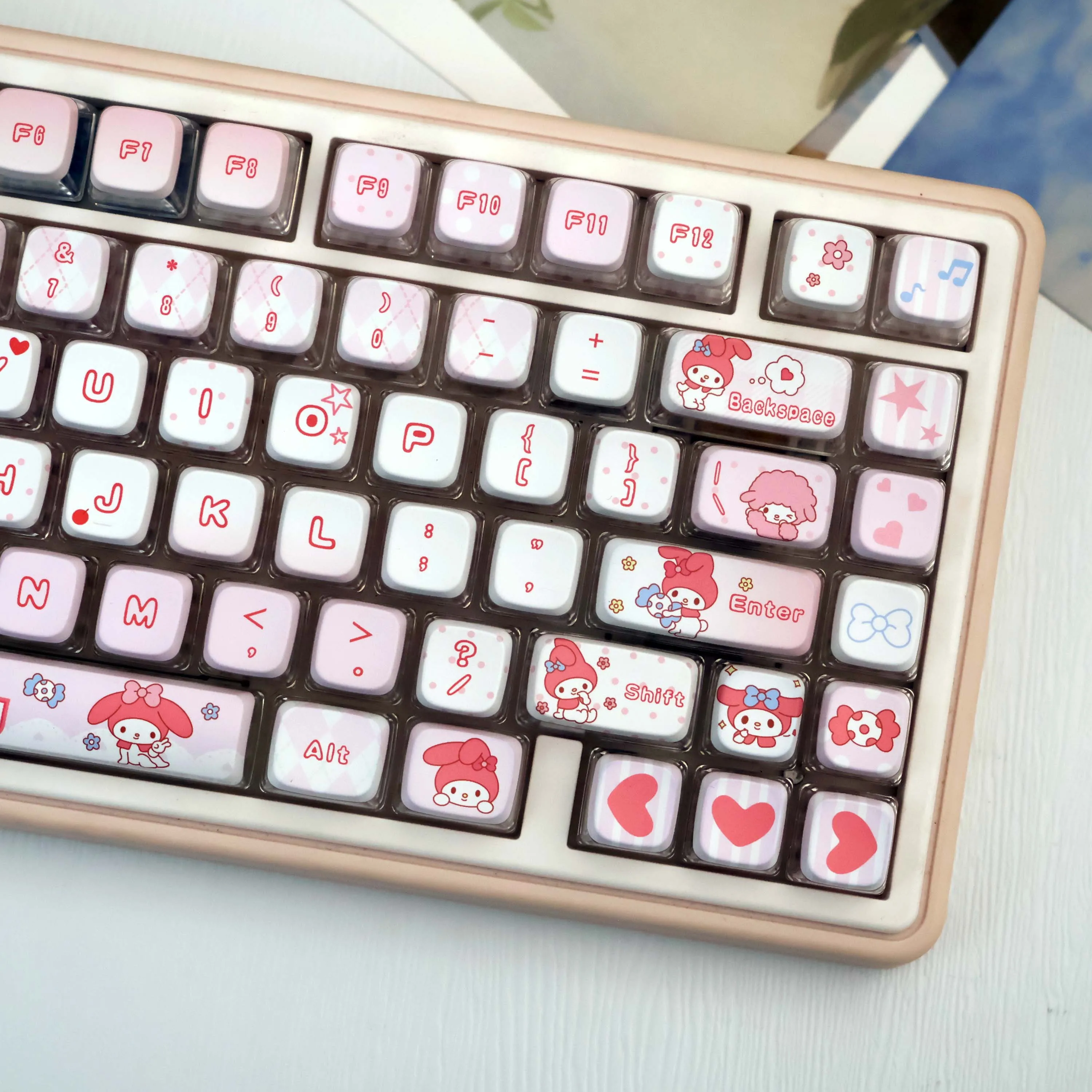 My Melody Pudding Keycaps 120+ Keys 4-Side Translucent Top Pattern Mech Keyboard Keycap Set Numpad 60% 75% TKL 96% 100%