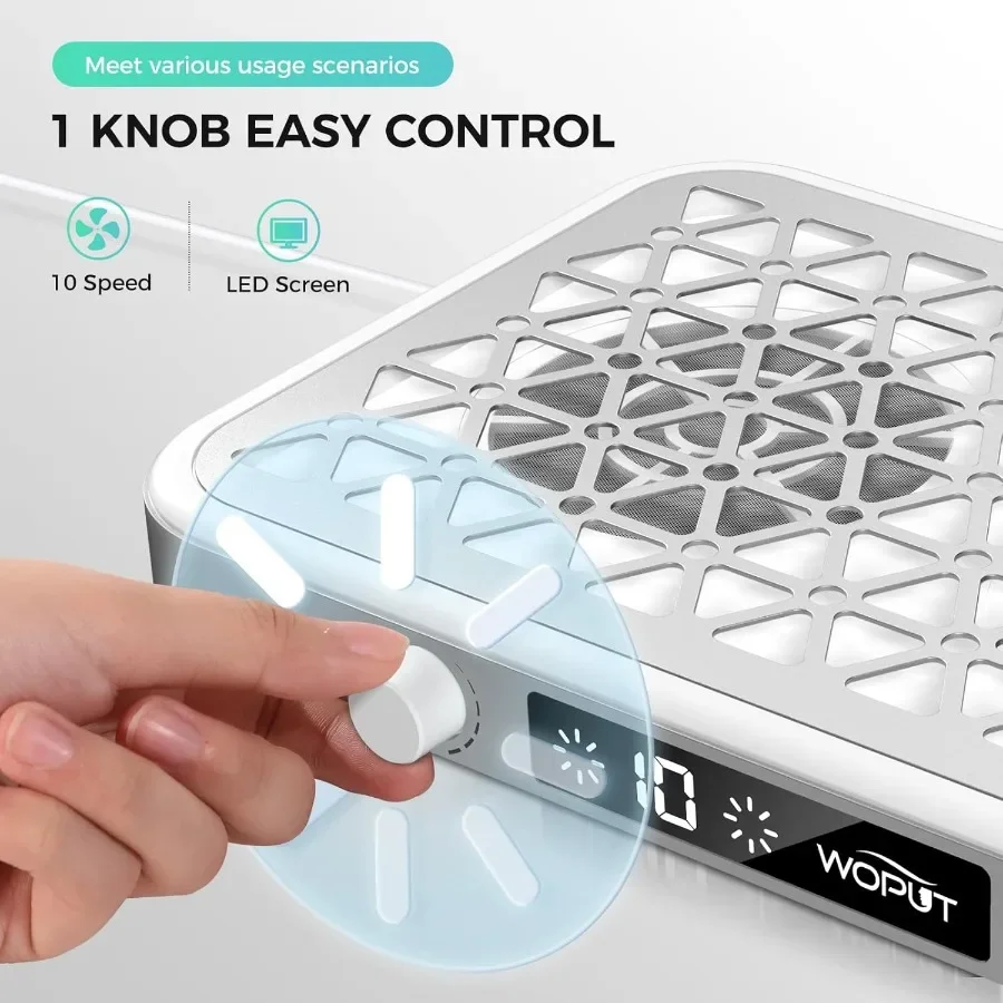 Coletor de pó profissional para unhas, 1600pa, portátil, 10 velocidades, papéis de filtro descartáveis, 30 peças, branco fosco, moderno, leve