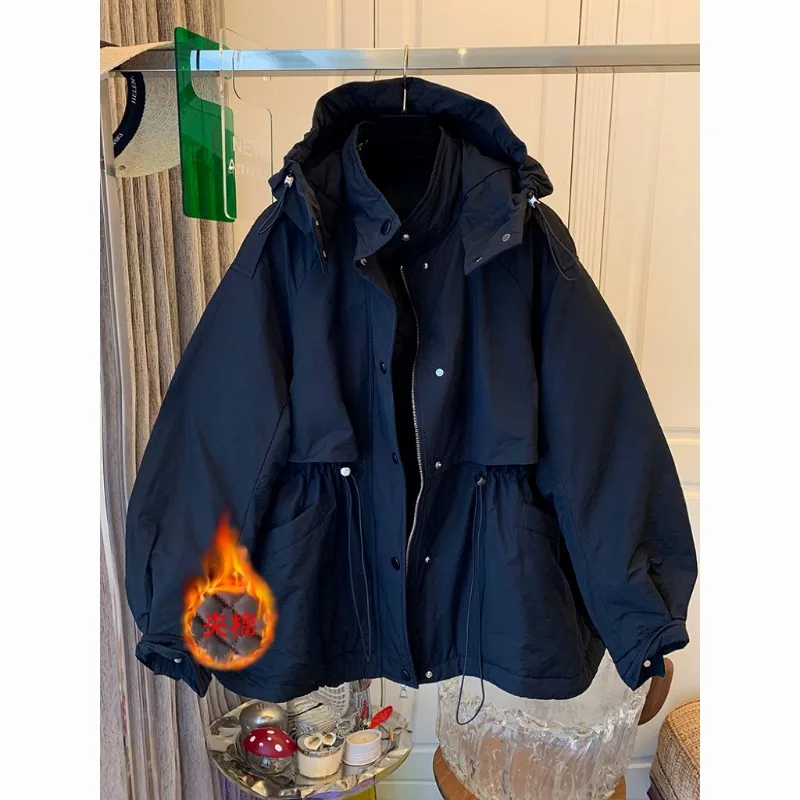 زائد حجم المرأة Jaet الخريف الشتاء موضة جديدة معطف مقنع فضفاض للسيدات E12413