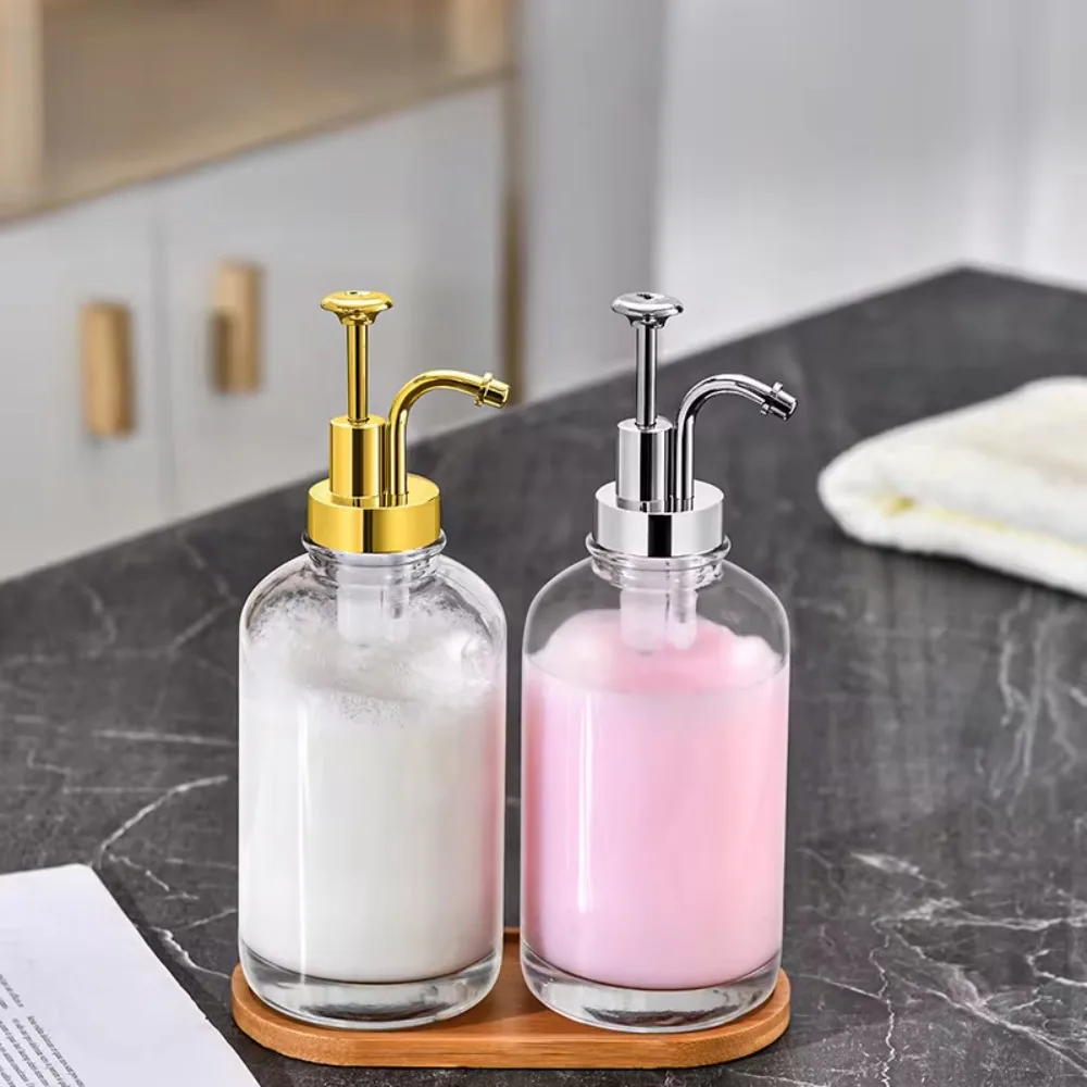 New 500ml Glass Soap Dispensers Portable Clear Hand Soap Dispenser Fillable Upgraded Pump Coffee Syrup Dispenser