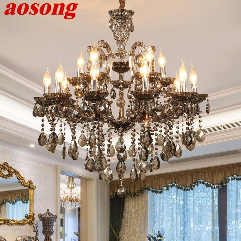 

AOSONG LuxuriousCandle Pendent Lamp European Style Crystal Lamp Art Living Room Restaurant Villa Staircase Duplex Building