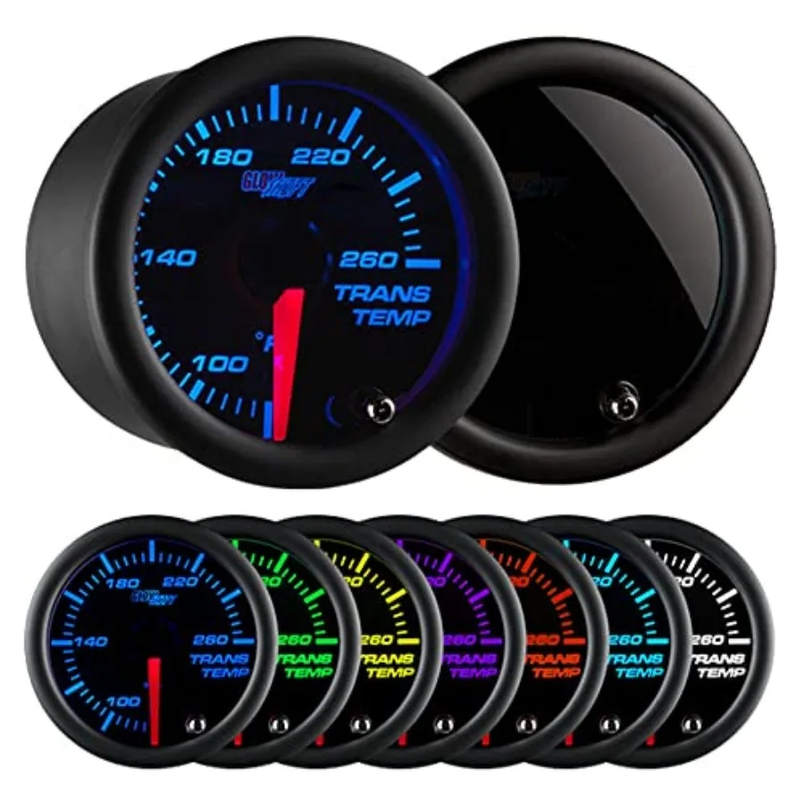

Tinted 7 Color 260F Automatic Transmission Temp Gauge Kit - Includes 1/8-27 NPT Electronic Sensor and Wiring - Multi-Color Disp