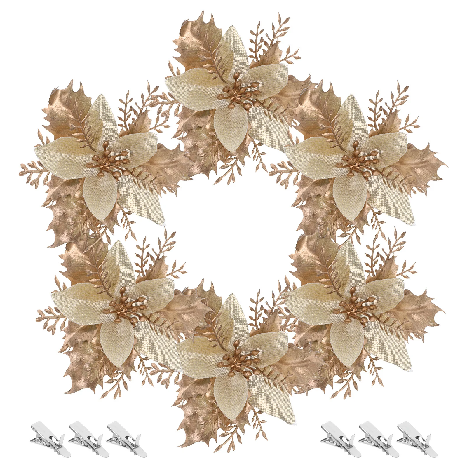 

6Pcs Artificial Christmas Flowers Glitter Poinsettia Decorations with Clips Christmas Tree Flower Ornaments Holiday Party