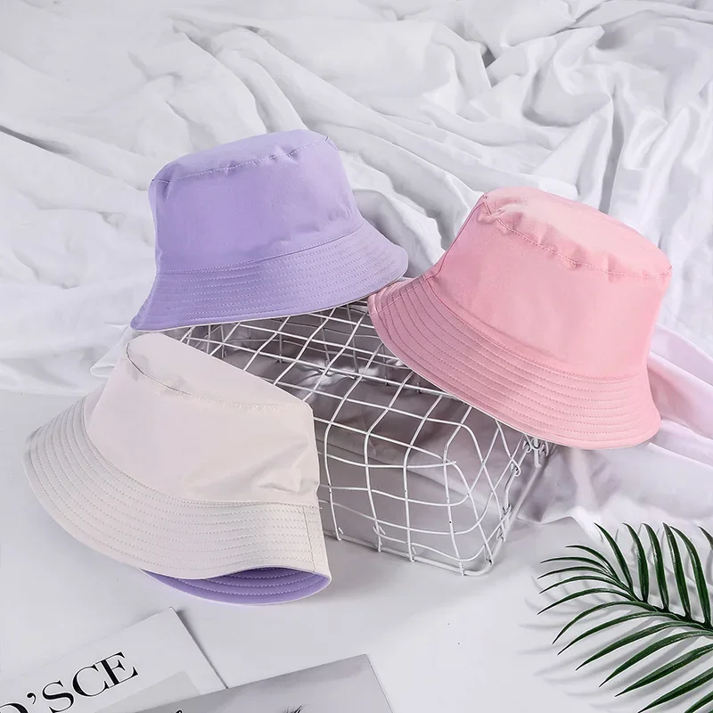 Pure Color Light Double-sided Fisherman Hat Summer Korean Version Student Pure Cotton Hat Versatile Fashionable Sunscreen Hat